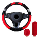 Kit Funda Cubre Volante Accesorio Auto Mujer Felpa Gato Rojo