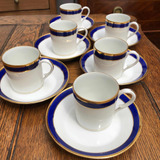 Juego 6 Pocillos De Café Porcelana Limoges  Blanco Azul Oro