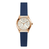 Reloj Para Mujer Marca Guess Color Azul Modelo Piper Color Del Fondo Oro Rosa Color De La Correa Azul Color Del Bisel Oro Rosa