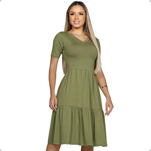 Vestido Moda Evangelica Midi Malha Casual Mulher Soltinho