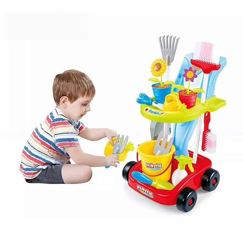 Carro Con Herramienta De Limpieza Y Jardinería Para Niños