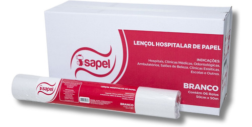 Lençol Descartavel Papel Hospitalar Maca 50x50 Cx 6 Rolos