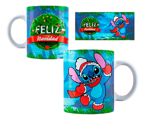 Taza Cerámica Premium Navideña Stich Y Personajes Disney