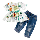 Conjunto De Ropa For Niños De Baby Girls Crop Tops+hole Pan