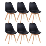 6 Cadeiras Estofada Leda Base Madeira Eames Cozinha Cores Estrutura Da Cadeira Preto