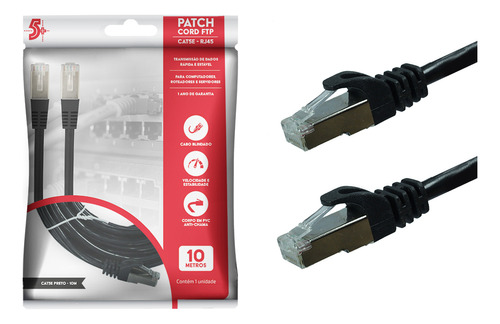 Cabo Rede Blindado 10m Ethernet Rj45 Cat5e Preto 10 Metros