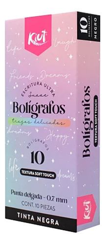 Kiut Caja 10 Boligrafos Trazo Suave Delicados Soft Escolares Color De La Tinta Negro Color Del Exterior Negro