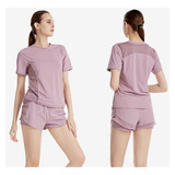 Traje Deportivo De Yoga De Manga Corta Para Mujer + Shorts