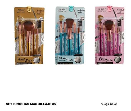 Set De Brochas Maquillaje #2 - Metálico - 5 Pcs 