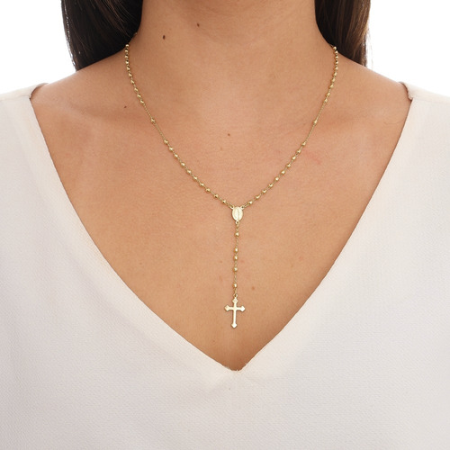 Colar Religioso Terço Crucifixo Semi Jóia Banhada Ouro 18k