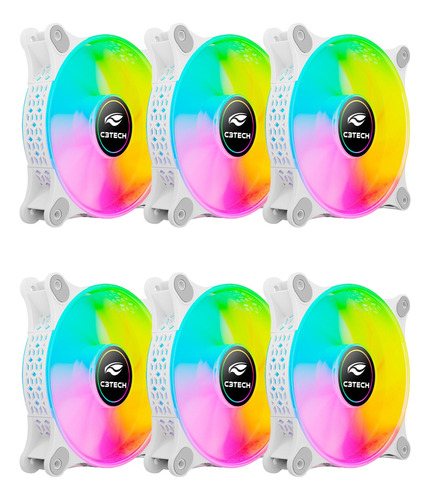 6x Cooler Ventoinha Fan 120mm Led Rgb Gabinete Gamer Branca