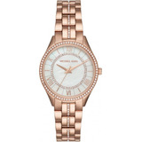 Reloj Michael Kors Lauryn Mk3716 E-watch Color De La Correa Oro Rosa Color Del Fondo Blanco