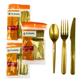 Kit 150 Talheres Descartável Reforçada Churrasco Dourado