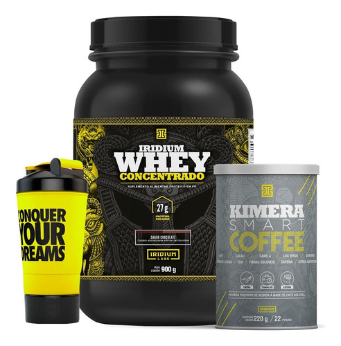 Kit Kimera Smart Coffee + Whey Protein + Coqueteleira Shaker Sabor Chocolate