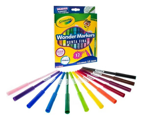 Plumones Crayola Wonder Markers Punta Fina X 12 Colores