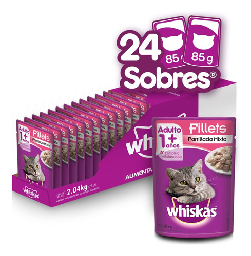 Pack X24 Alimento Gato Whiskas Fillets Parrillada Mixta  