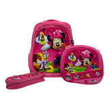 Kit X3 Maleta Morral Bolso Minnie Mouse+lonchera, Cartuchera