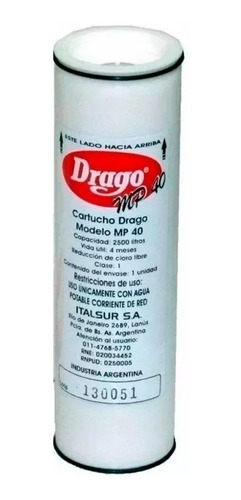 Repuesto Cartucho Para Filtro Purificador Agua Drago Mp40