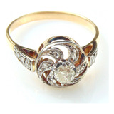 Anillo Roseta De Oro 18 Kt Con Vista De Platino Y Diamantes