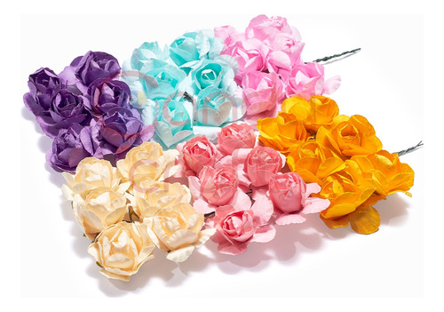 Flores Artificiales De Papel Grandes 3 Cm Con Cabo X144u