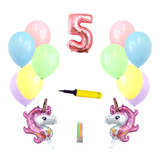  Combo Kit Unicornio Y Número 40cm Tu Edad En Globos