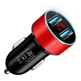 Cargador Adaptador De Auto 12v 24v - 2 Usb + Voltimetro Color Rojo