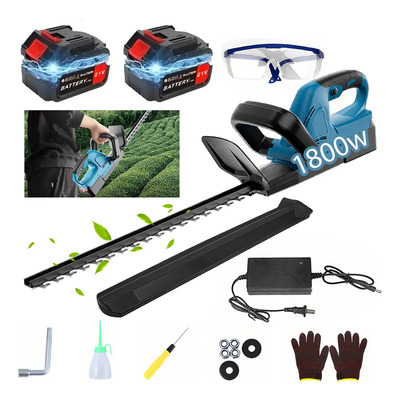 Cortadora de setos eléctrica inalámbrica de 1800 W para poda de arbustos, 2 pilas, acero azul | Envío gratis