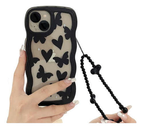 Funda Transparente Con Amar Mariposas Para iPhone + Correa