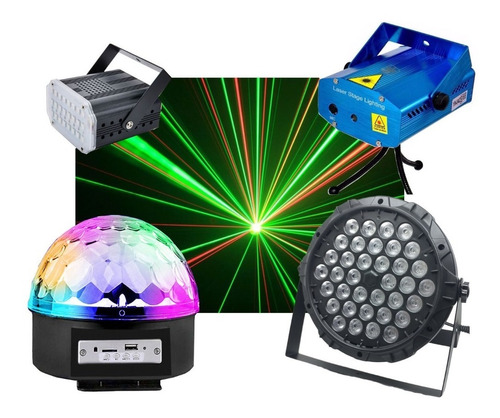 Combo Luces Led Dj Fiesta Bola + Proton 36 + Laser + Flash