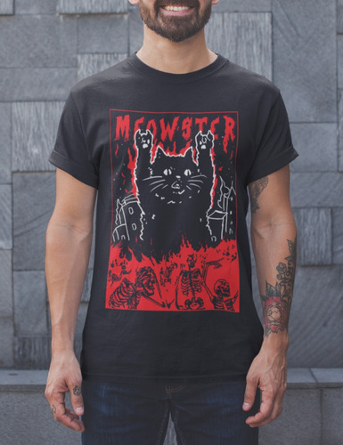 Camiseta Humor Gatos Monstruo Meowster