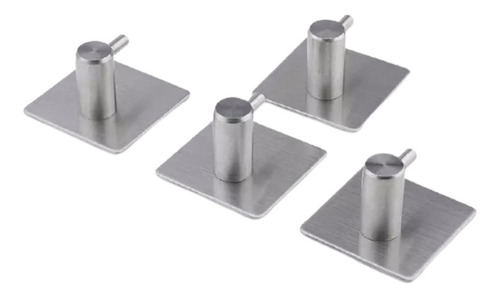 Gancho Perchero Adhesivo Acero Inox Grande Cuadrado Set X4