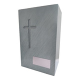 Urna Funeraria Para Cenizas Gris Cruz Con Placa Personalizad