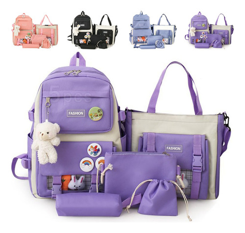 Set 5 Mochila Bolsas Escolar Estudiante Lapicera Tote+regalo