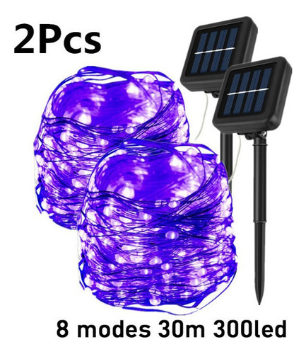2 Piezas 8 Modos Barra De Luz Solar Navideña Impermeable 20m