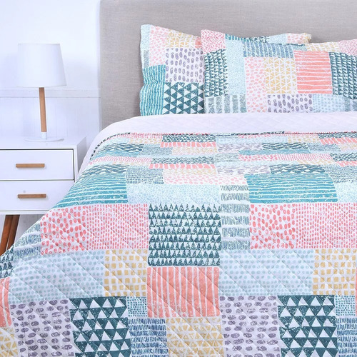 Quilt 2 Plazas Cosido Estampado Patchwork Mashini 