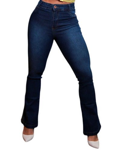 Calça Feminina Jeans Flare Vintage Corrosão E Elastano Luxo