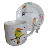 Set Taza + Plato De Pan De Loza Colección Aves Nativas