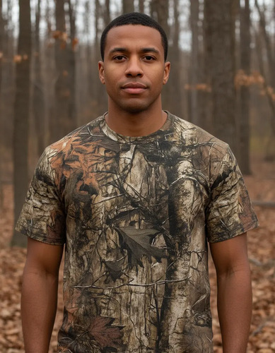 Playera Camuflajeada Manga Corta Camping Caza Cacería