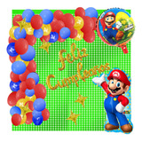 Kit Decoracion Cumpleaños Super Mario Gamer Globos Cortina