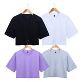 Pack X 4 Overzise Boxy Crop Top Aesthetic Remera Corta Bufu