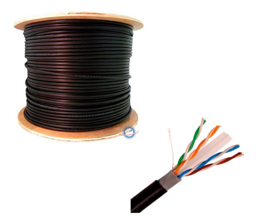 Bobina Cable Utp Red Doble Forro Cat6 Negro Exterior 150m