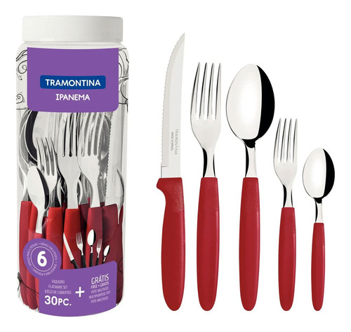 Faqueiro Inox Tramontina Ipanema 30 Peças Jogo De Talheres Cor Vermelho