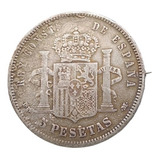 España Plata 5 Pesetas 1878 Duro Alfonso Xiii Gancho Rastra