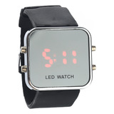 Reloj De Pulsera Digital Led Negro Con Esfera De Espejo Cuad