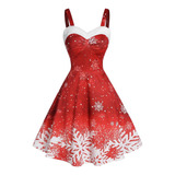 Vestido Vintage De Navidad Con Estampado De Copos De Nieve