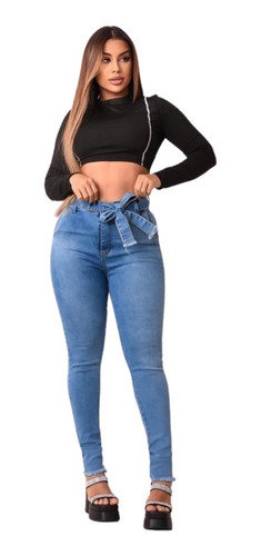 Calça Jeans Feminina Preta  Cintura Cos Alto  Levanta Bumbum