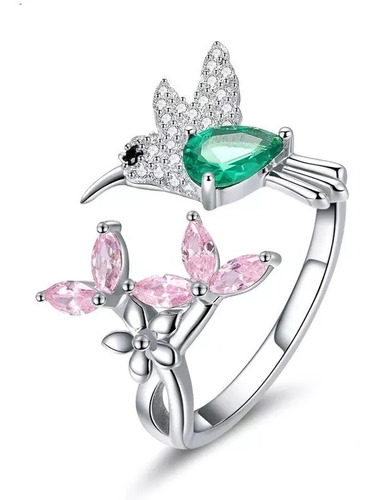 Anillo Colibri Ajustable Plata 925 Joyas Mujer Picaflor 