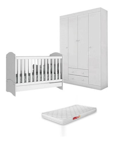 Roupeiro Guarda Roupa Infantil+ Berço Mini Cama C/ Colchão