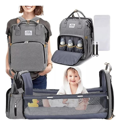 Bolso Mochila Maternal Con Cuna Cambiador Plegable Usb Viaje