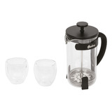 Set En Caja Hudson Oficial Cafetera 600 Ml + 2 Vasos Vidrio